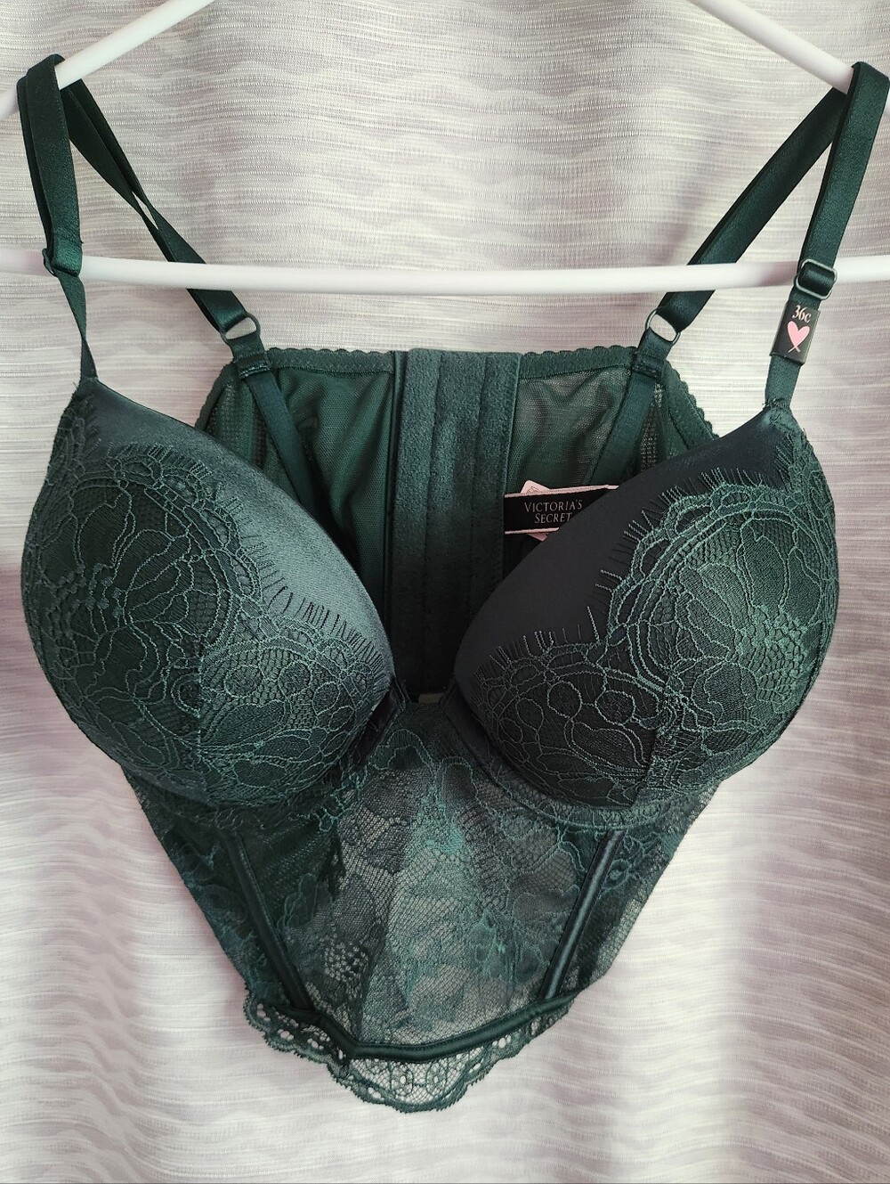 Victoria's Secret Emerald Green Lace Longline Bra Corset Top
